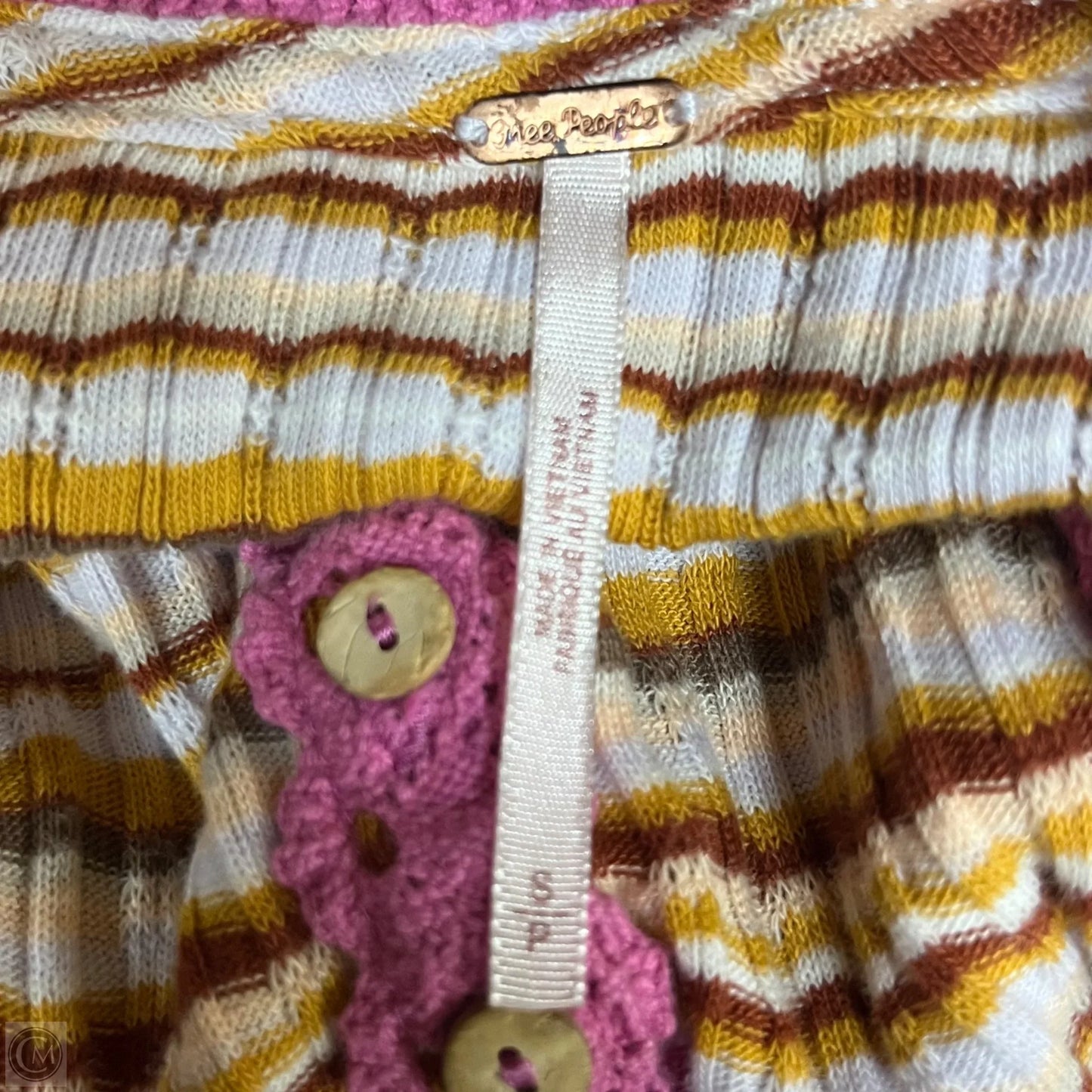 Top Short Sleeve By Free People In Pink & Yellow, Size: S