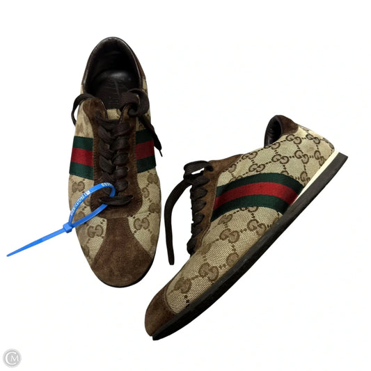 Shoes Luxury Designer By Gucci In Brown & Green, Size: 7