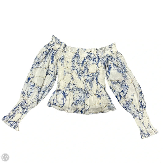 Top Long Sleeve Designer By All Saints In Blue & White, Size: S