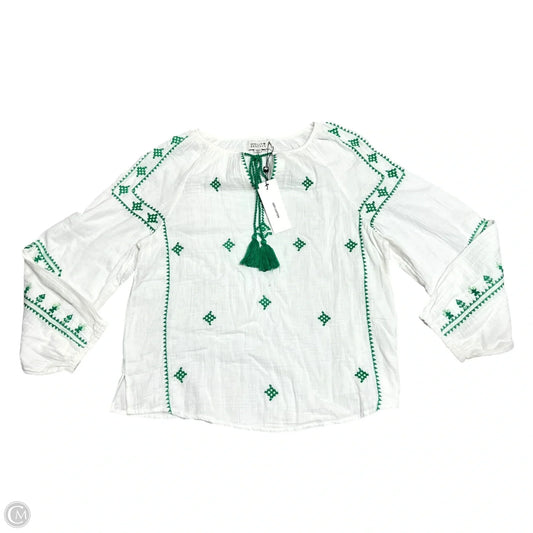Top Long Sleeve By Molly Bracken In Green & White, Size: M