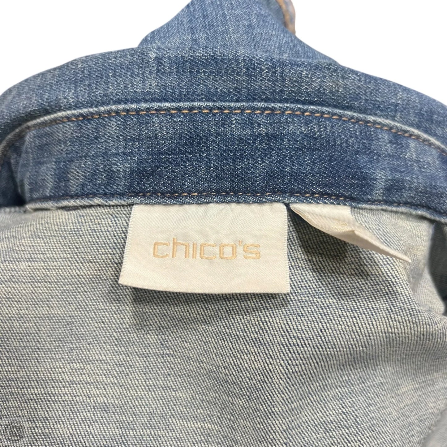 Jacket Denim By Chicos In Blue Denim, Size: Xl