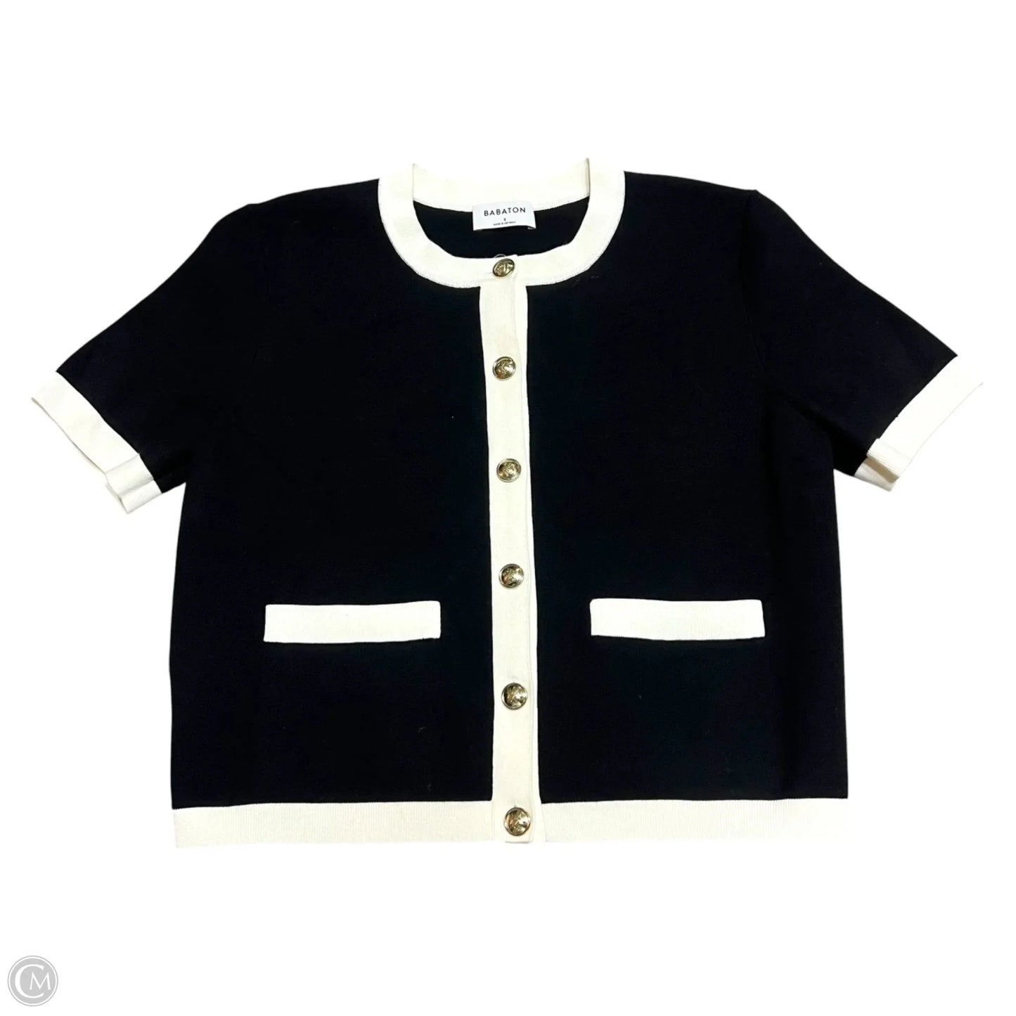 Sweater Short Sleeve By Babaton In Black & Cream, Size: S