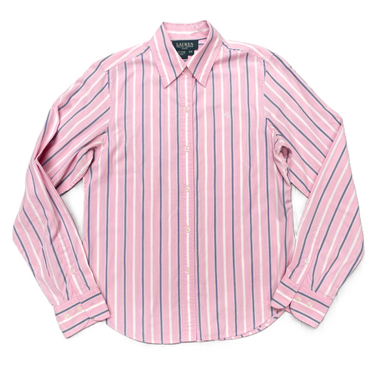Pink & White Top Long Sleeve Designer By Lauren By Ralph Lauren, Size: S