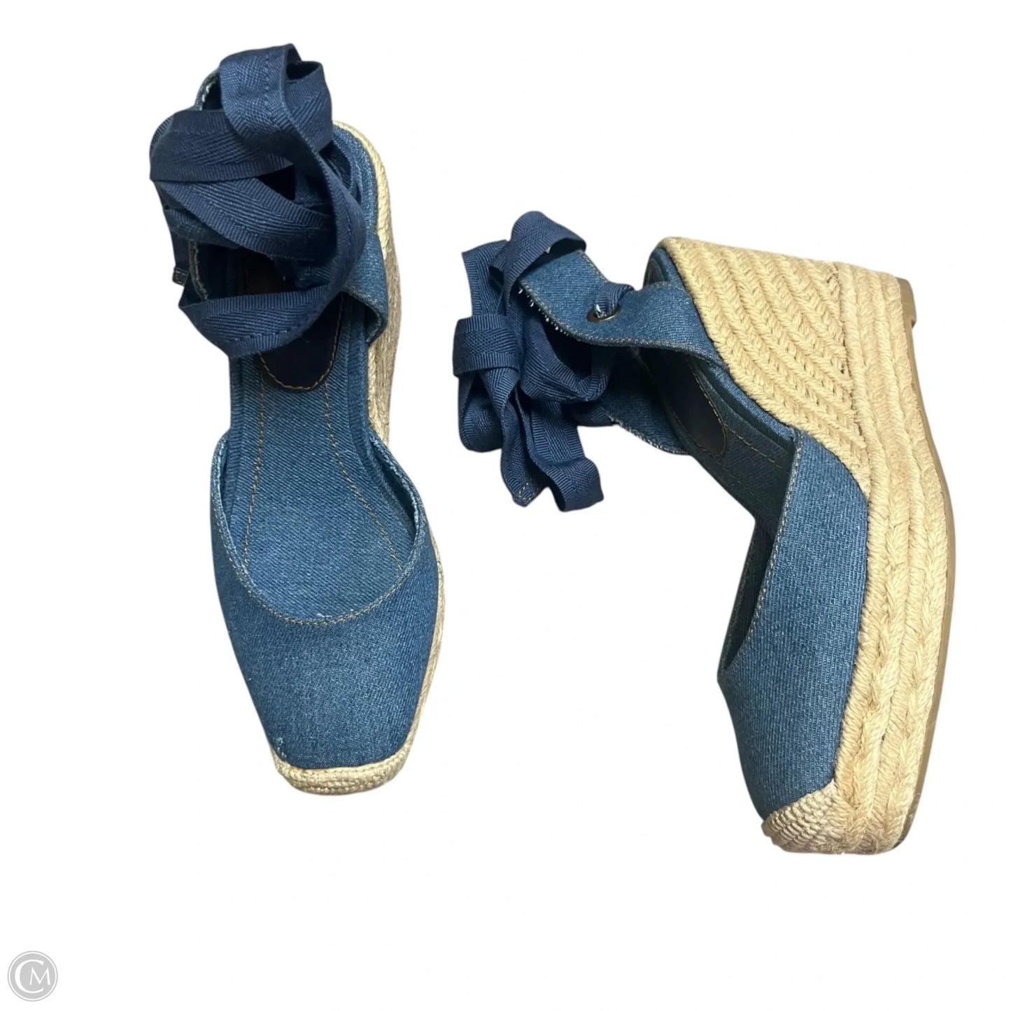 Shoes Heels Wedge By Zara In Blue & Tan, Size: 5.5
