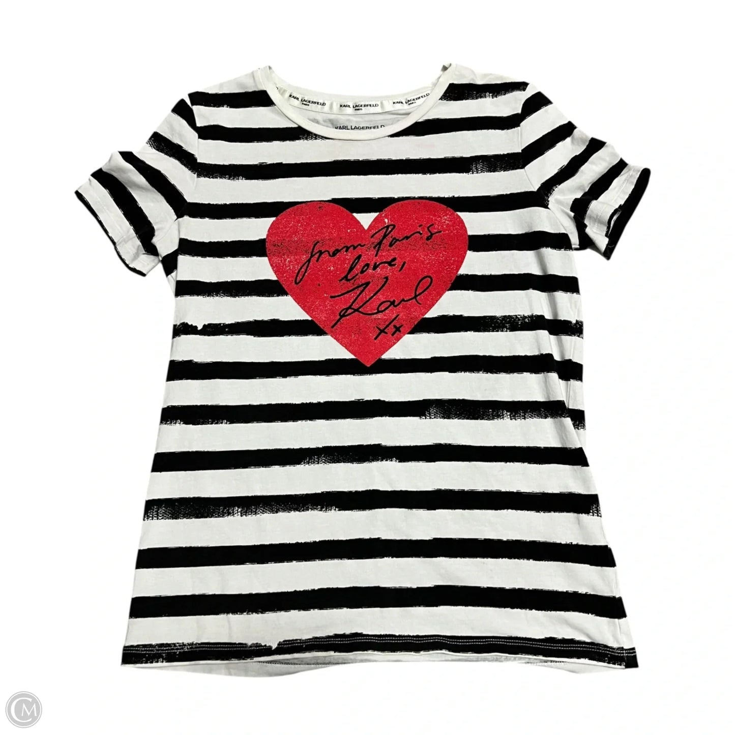 Top Short Sleeve Designer By Karl Lagerfeld In Black & White, Size: Xs