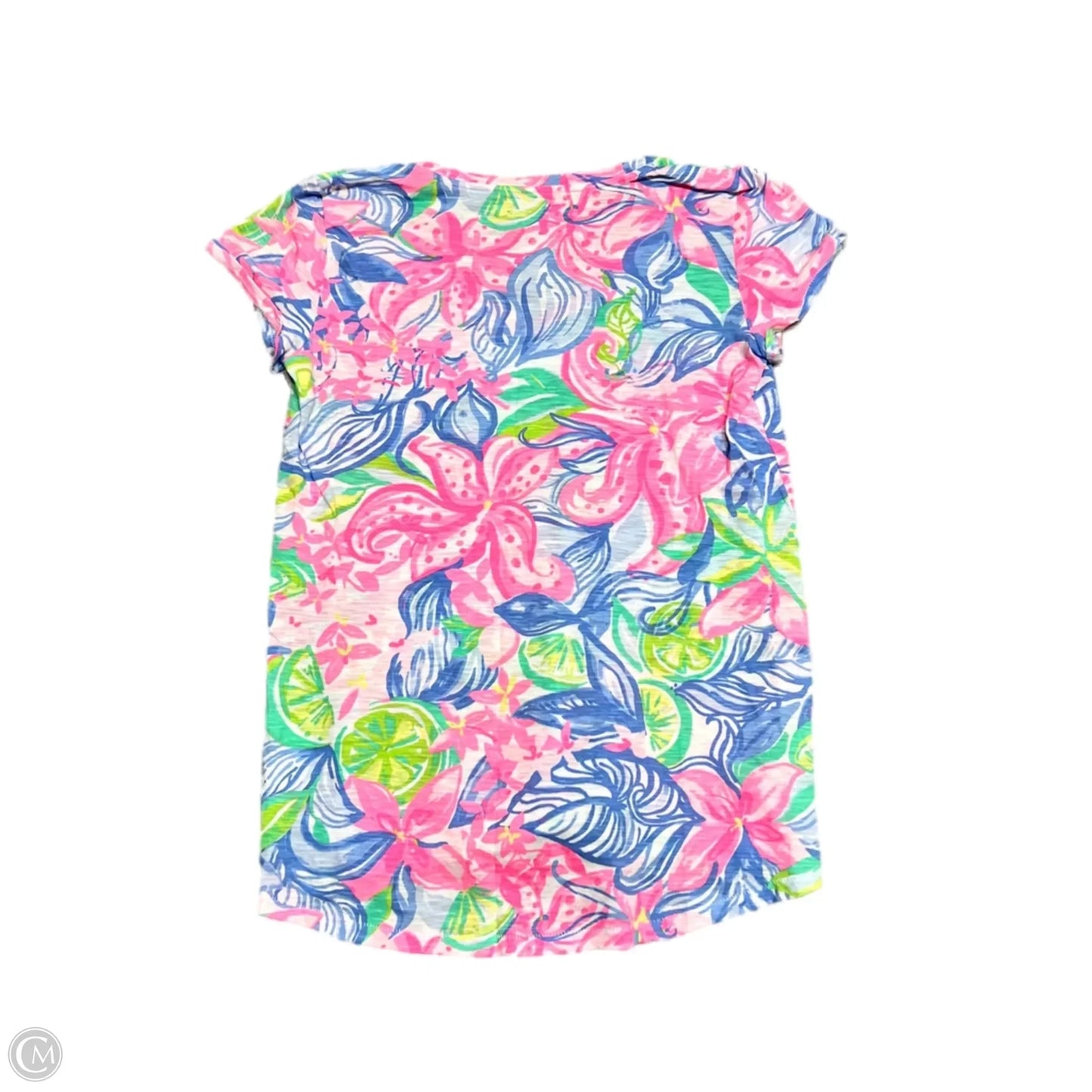 Top Short Sleeve Designer By Lilly Pulitzer In Pink & White, Size: Xxs