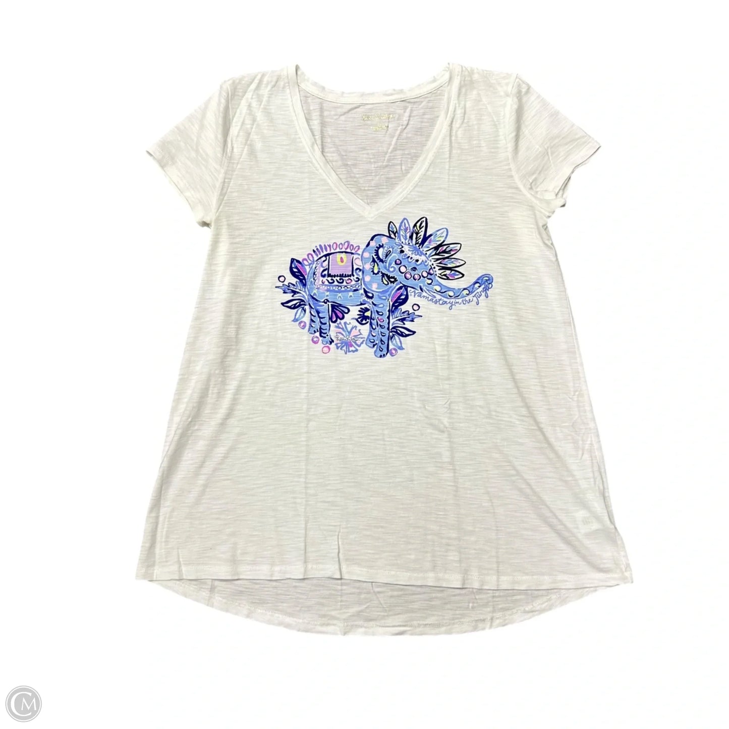 Top Short Sleeve Designer By Lilly Pulitzer In Blue & White, Size: S