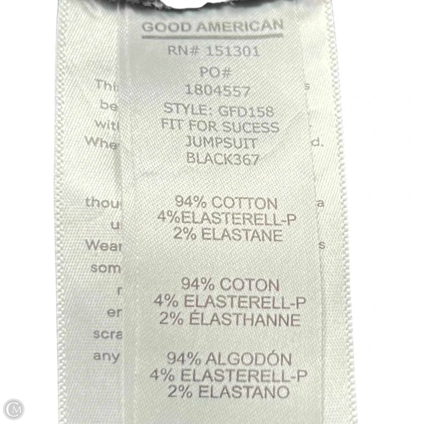 Jumpsuit By Good American In Black Denim, Size: L