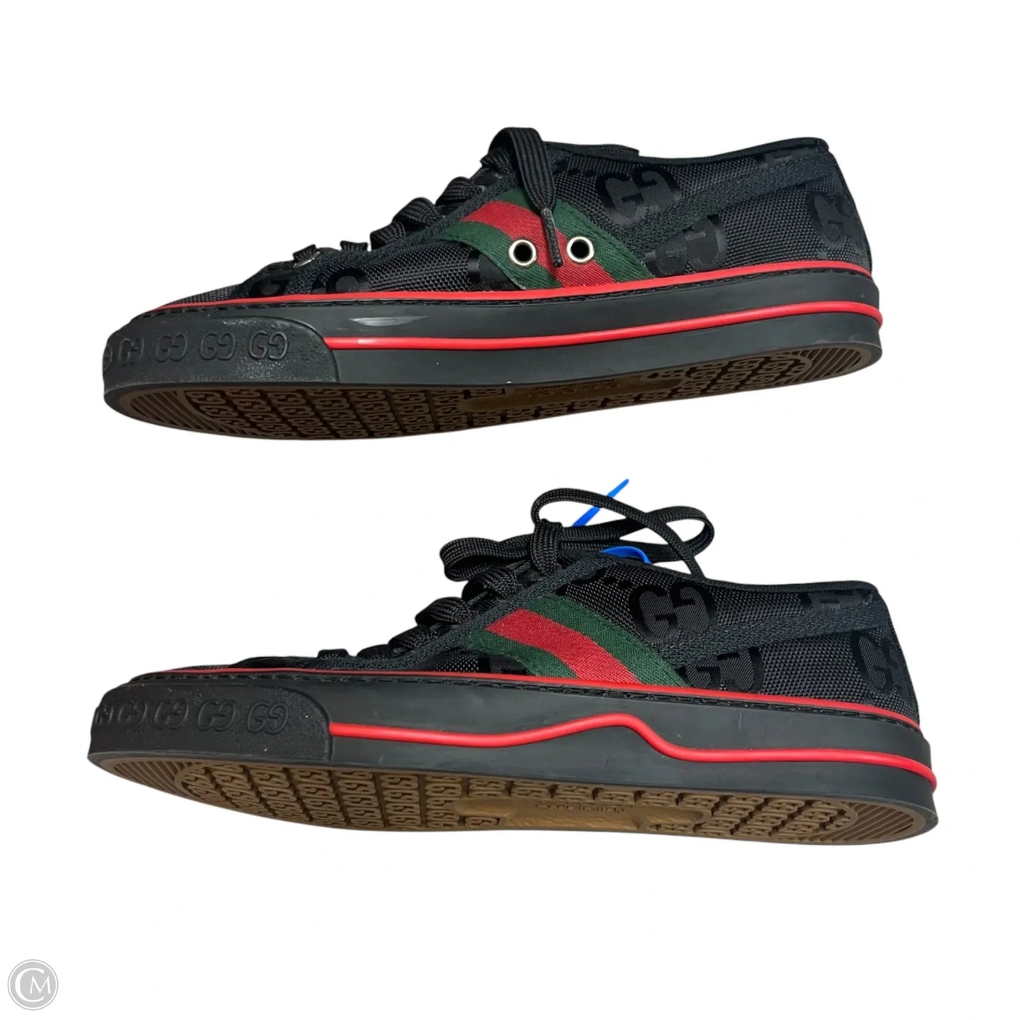 Shoes Luxury Designer By Gucci In Black & Red, Size: 6