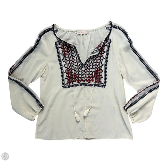 Top Long Sleeve Designer By Tory Burch In Blue & Cream, Size: 10
