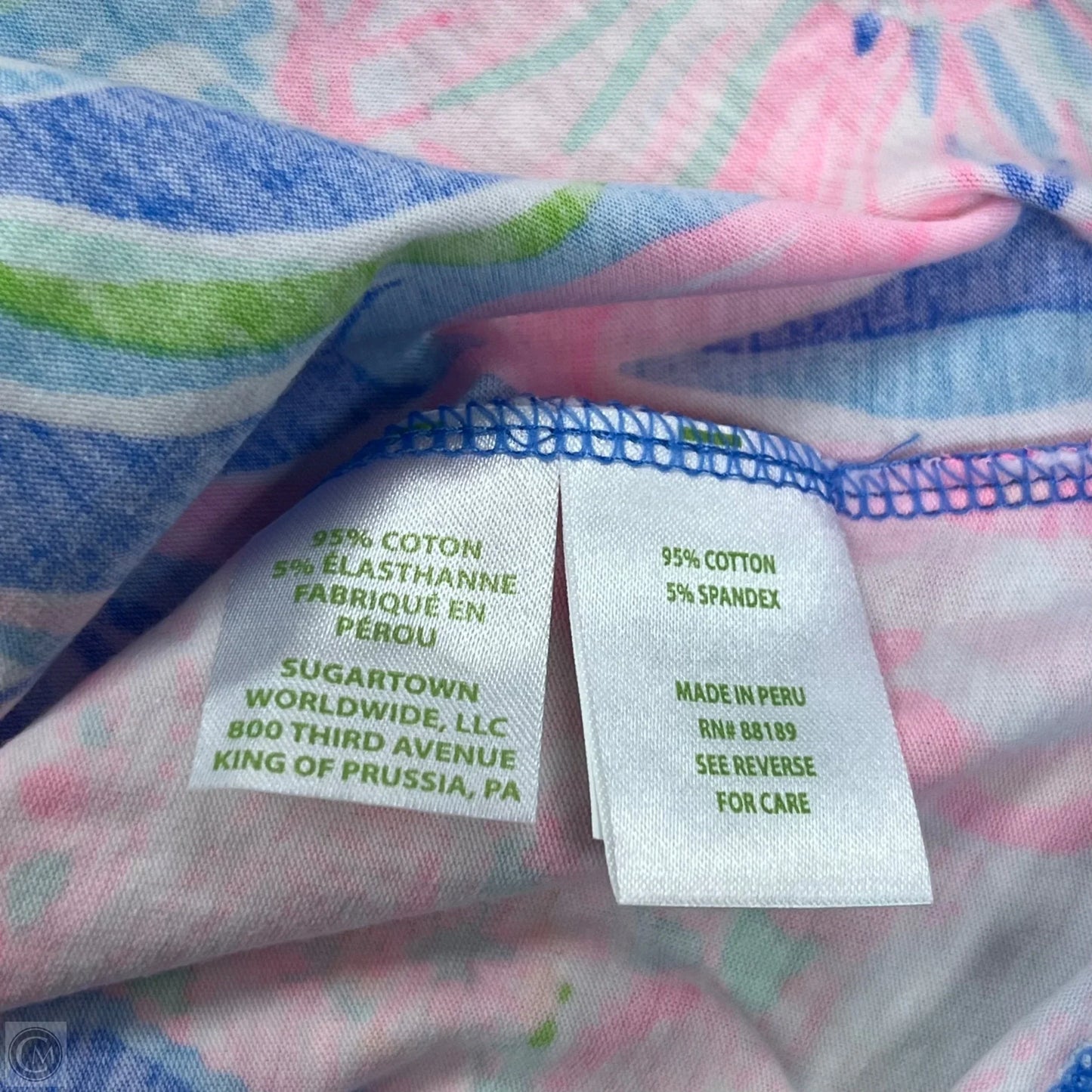 Top Short Sleeve Designer By Lilly Pulitzer In Blue & Pink, Size: L