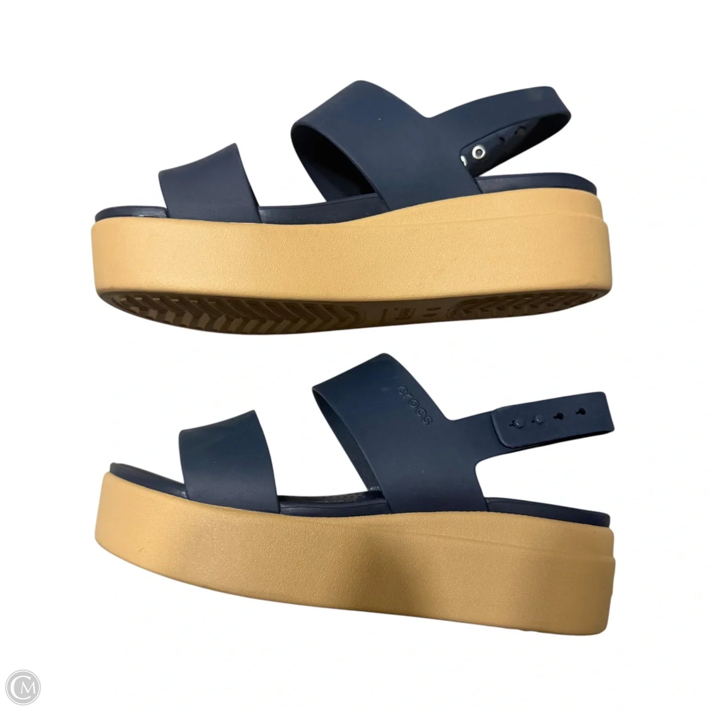 Sandals Heels Wedge By Crocs In Navy, Size: 6