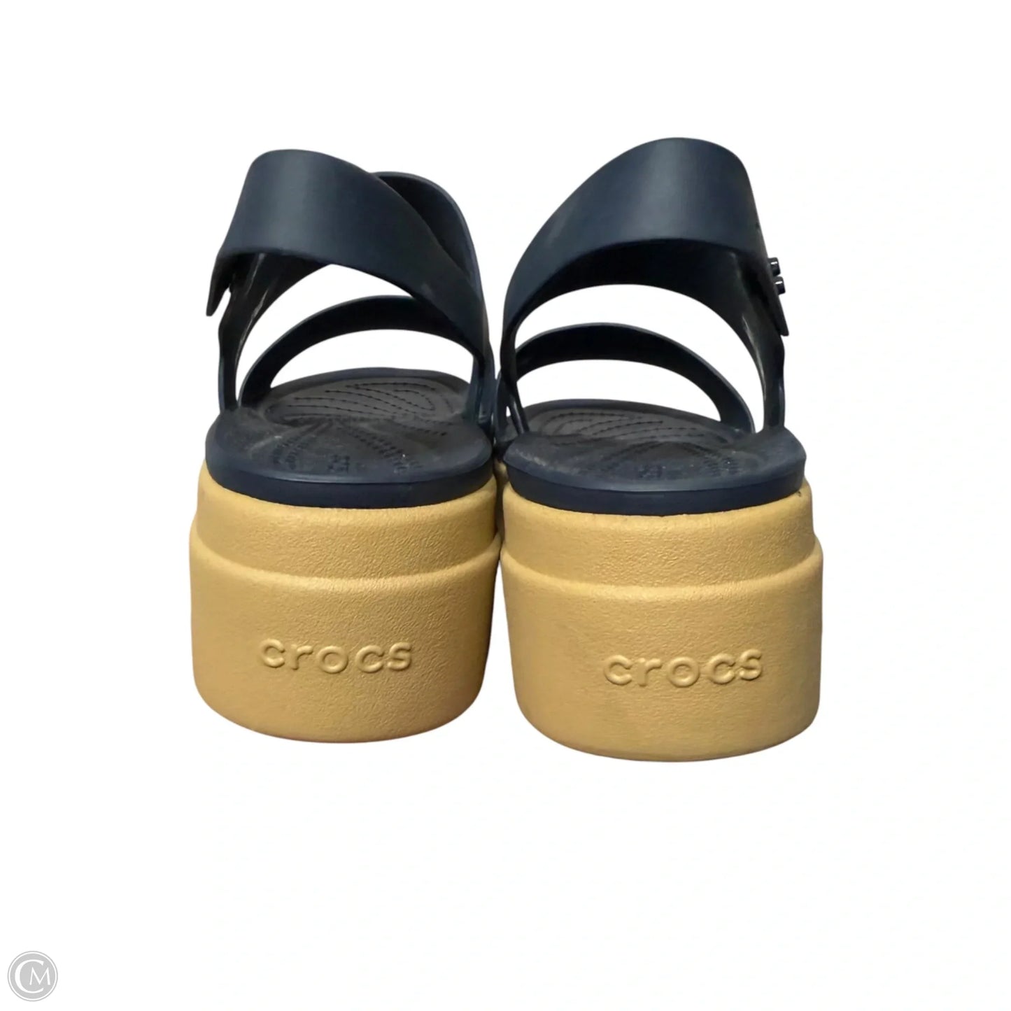 Sandals Heels Wedge By Crocs In Navy, Size: 6