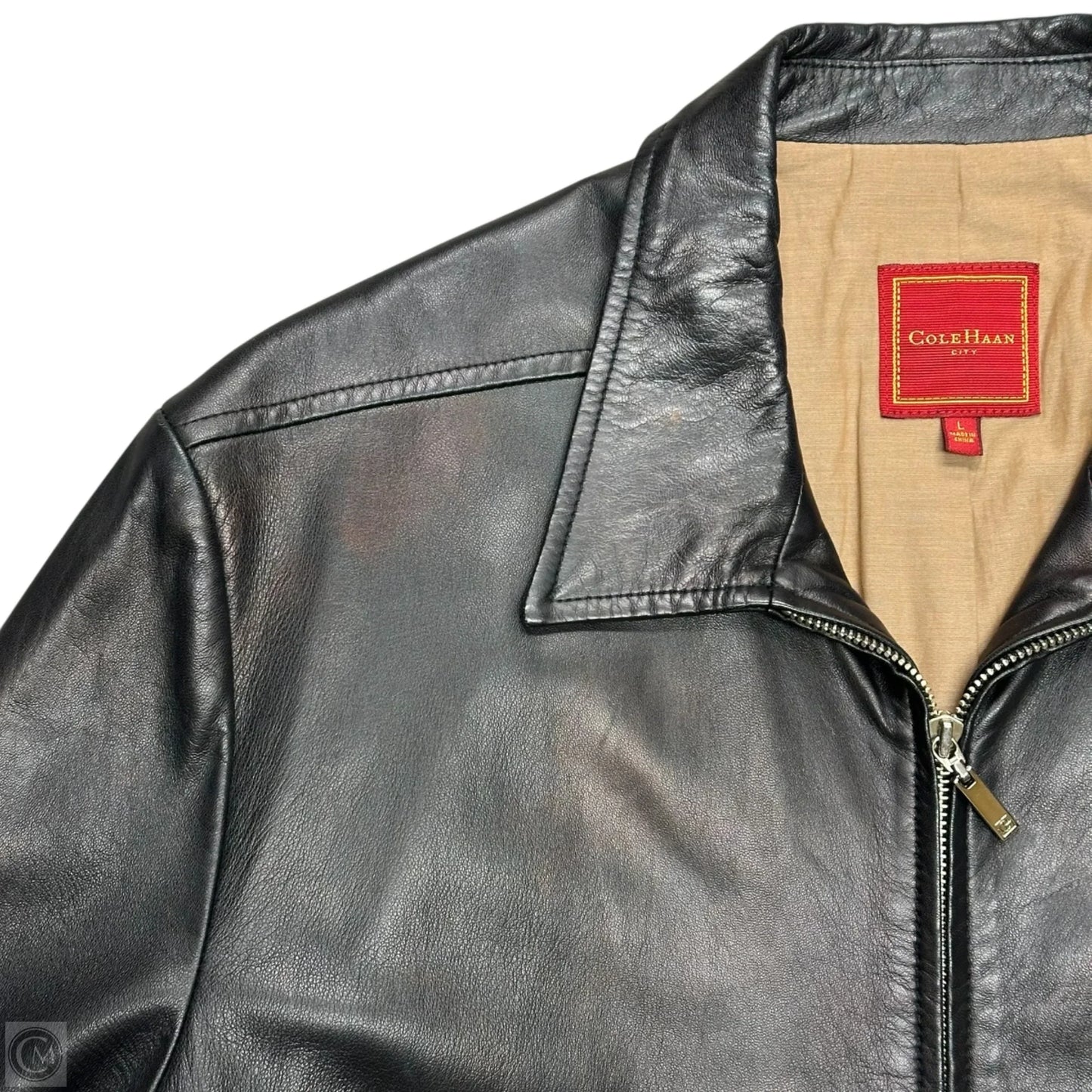 Jacket Leather By Cole-haan In Black, Size: L