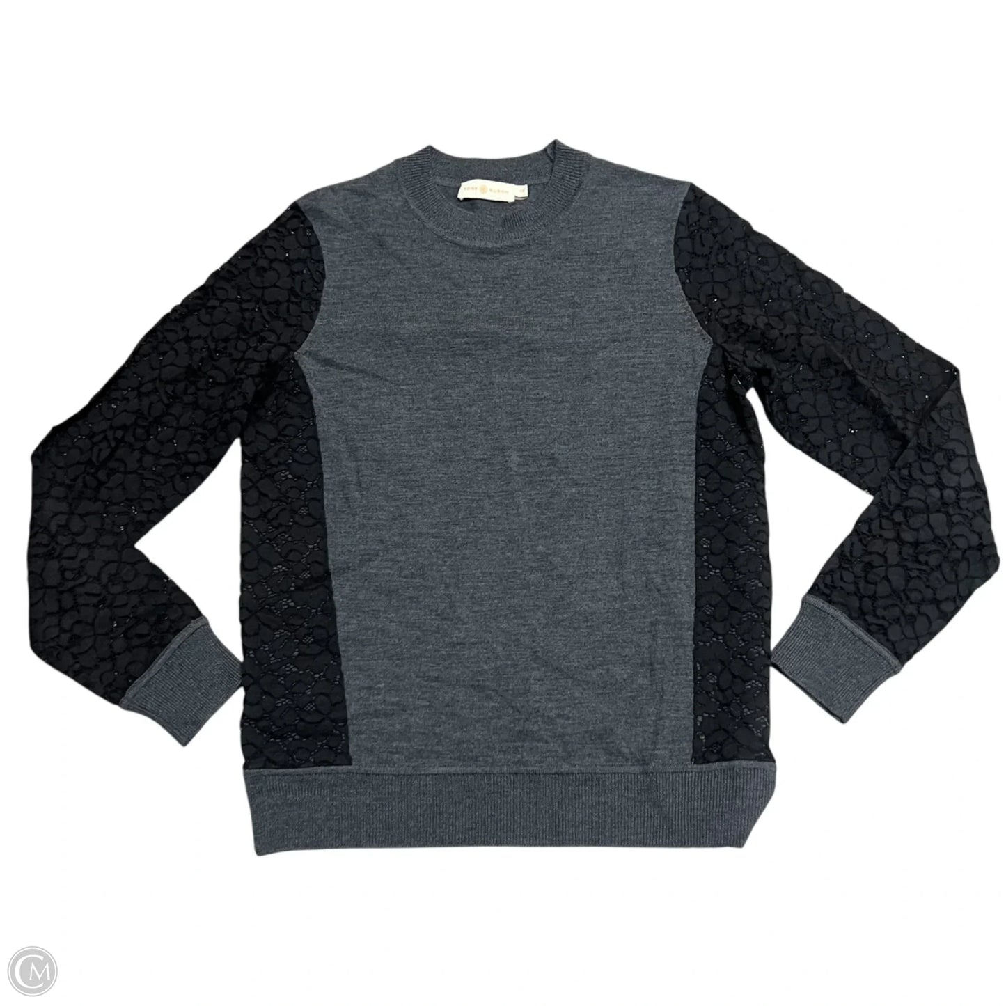 Top Long Sleeve Designer By Tory Burch In Black & Grey, Size: S