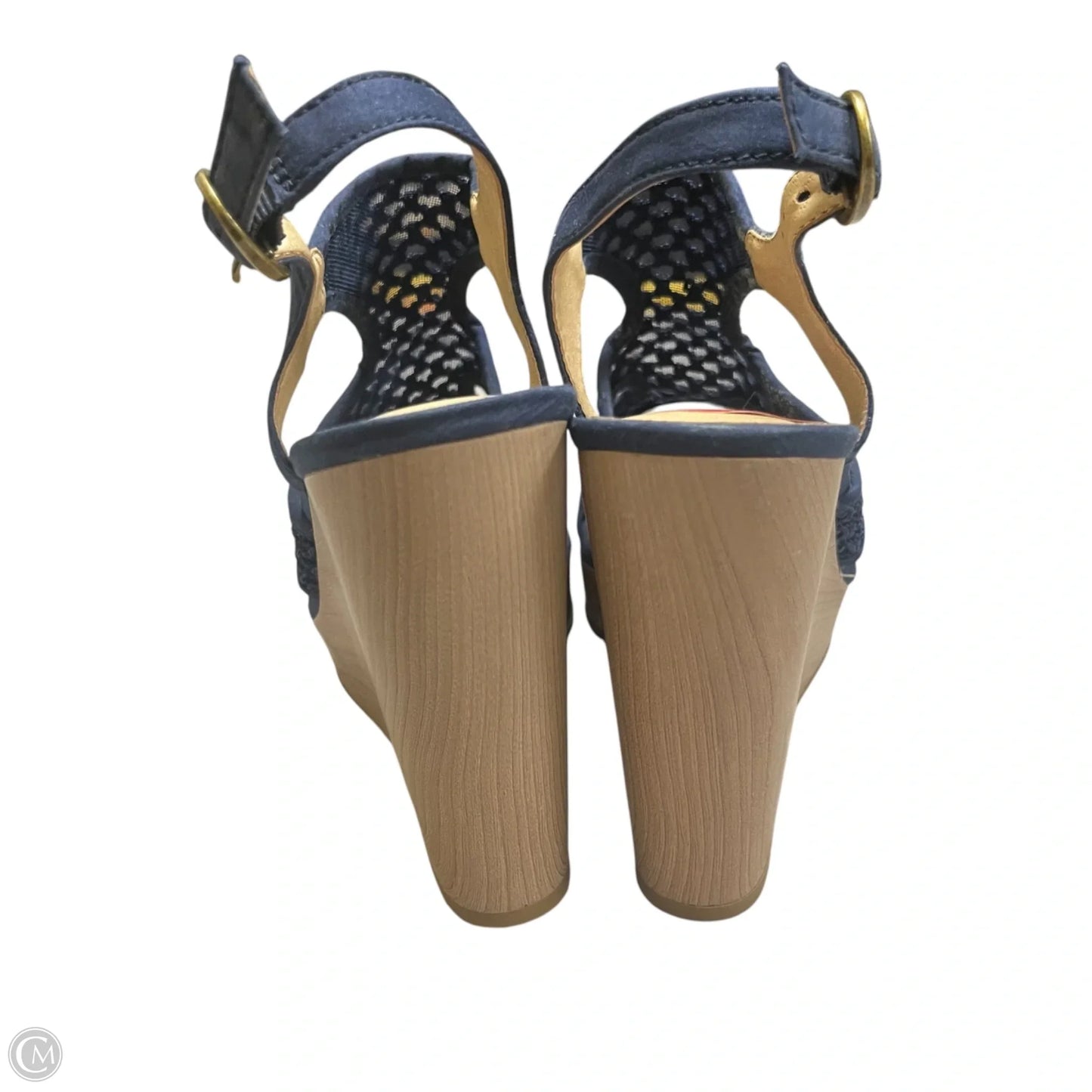 Sandals Heels Wedge By Lucky Brand In Blue & Tan, Size: 7.5