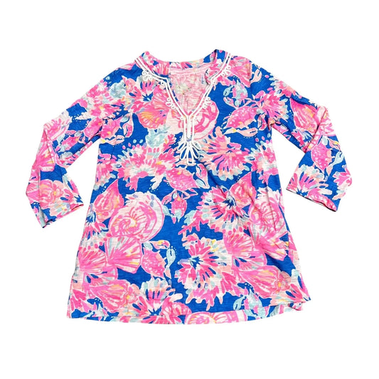 Top Long Sleeve Designer By Lilly Pulitzer In Blue & Pink, Size: M