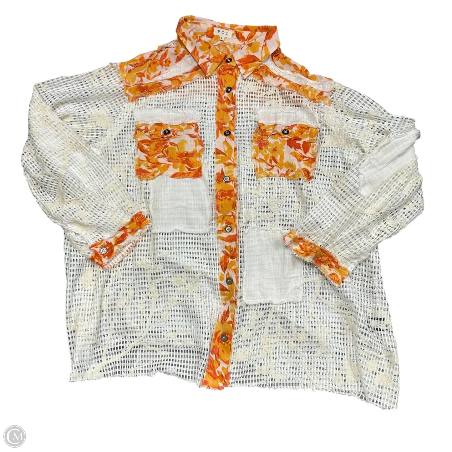 Top Long Sleeve By Pol In Orange & White, Size: L