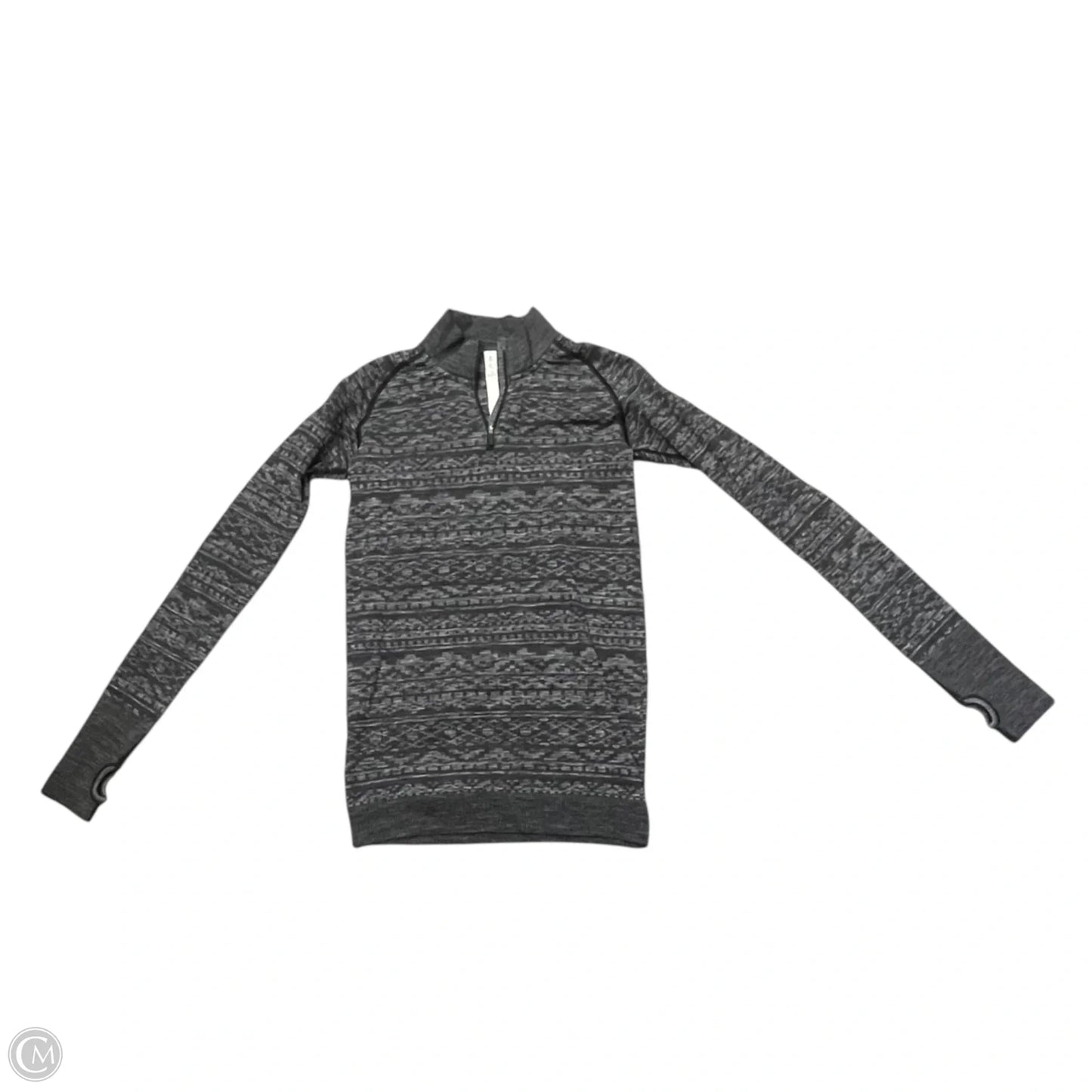 Athletic Top Long Sleeve Collar By Lululemon In Black & Grey, Size: S