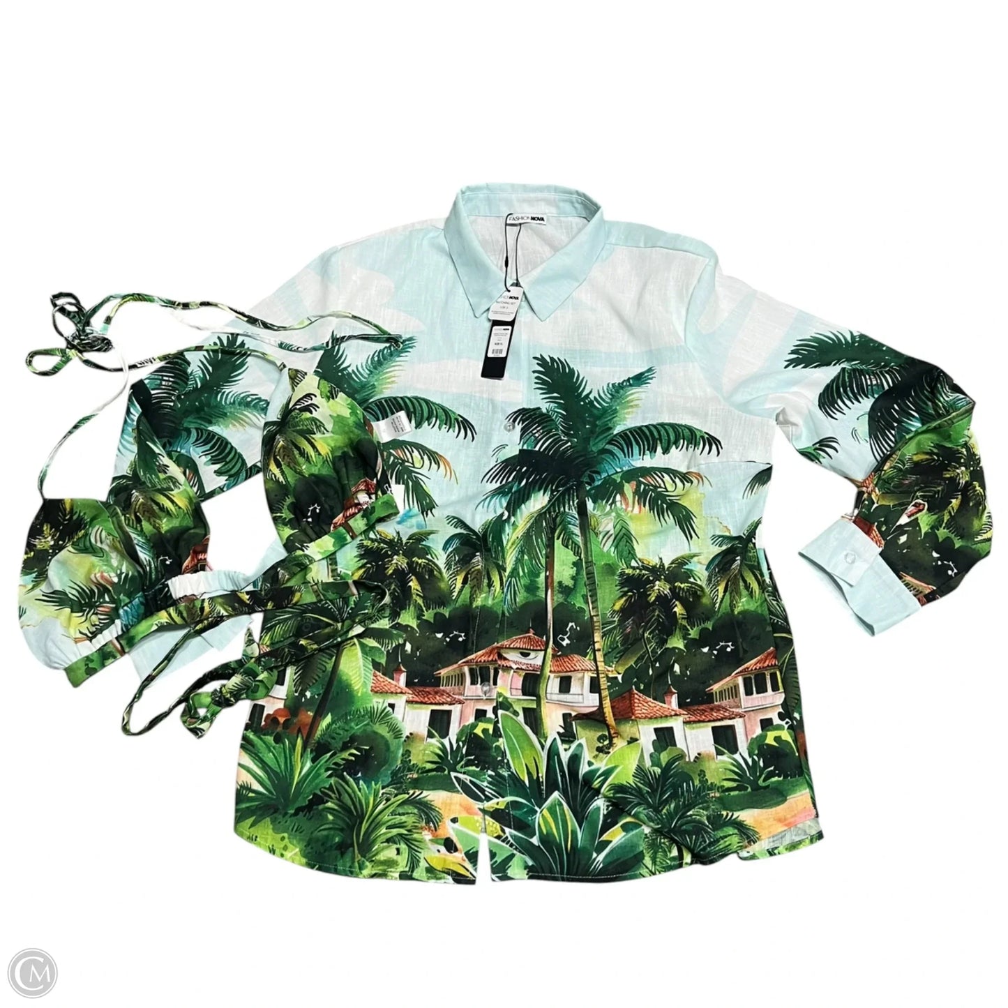 Top 2pc Long Sleeve By Fashion Nova In Blue & Green, Size: Xl