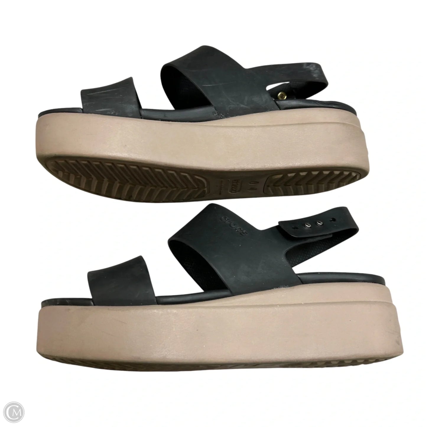 Sandals Flats By Crocs In Black & Brown, Size: 7