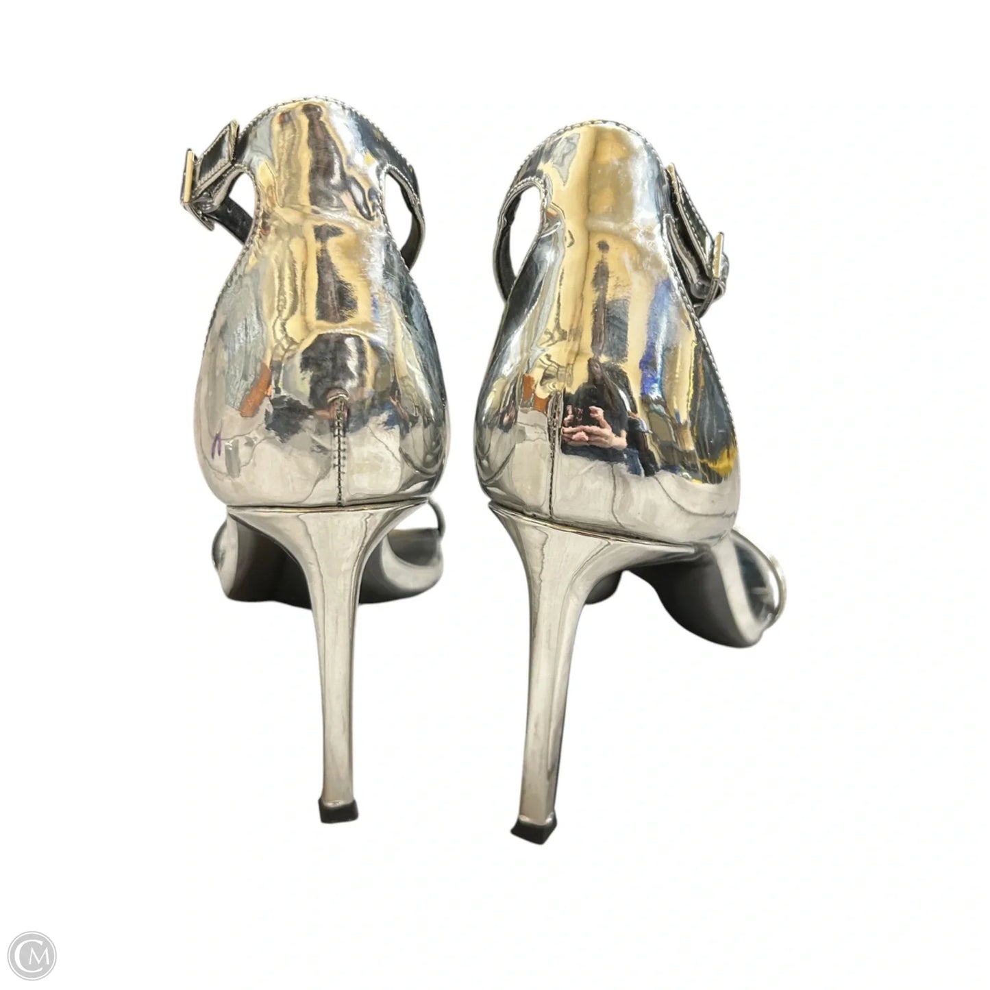 Sandals Heels Stiletto By Steve Madden In Silver, Size: 9.5