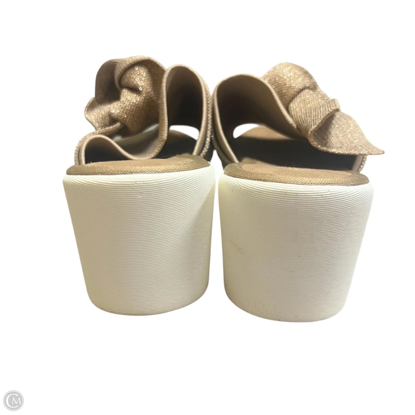Sandals Heels Wedge By Bernie Mev In Tan & White, Size: 6.5