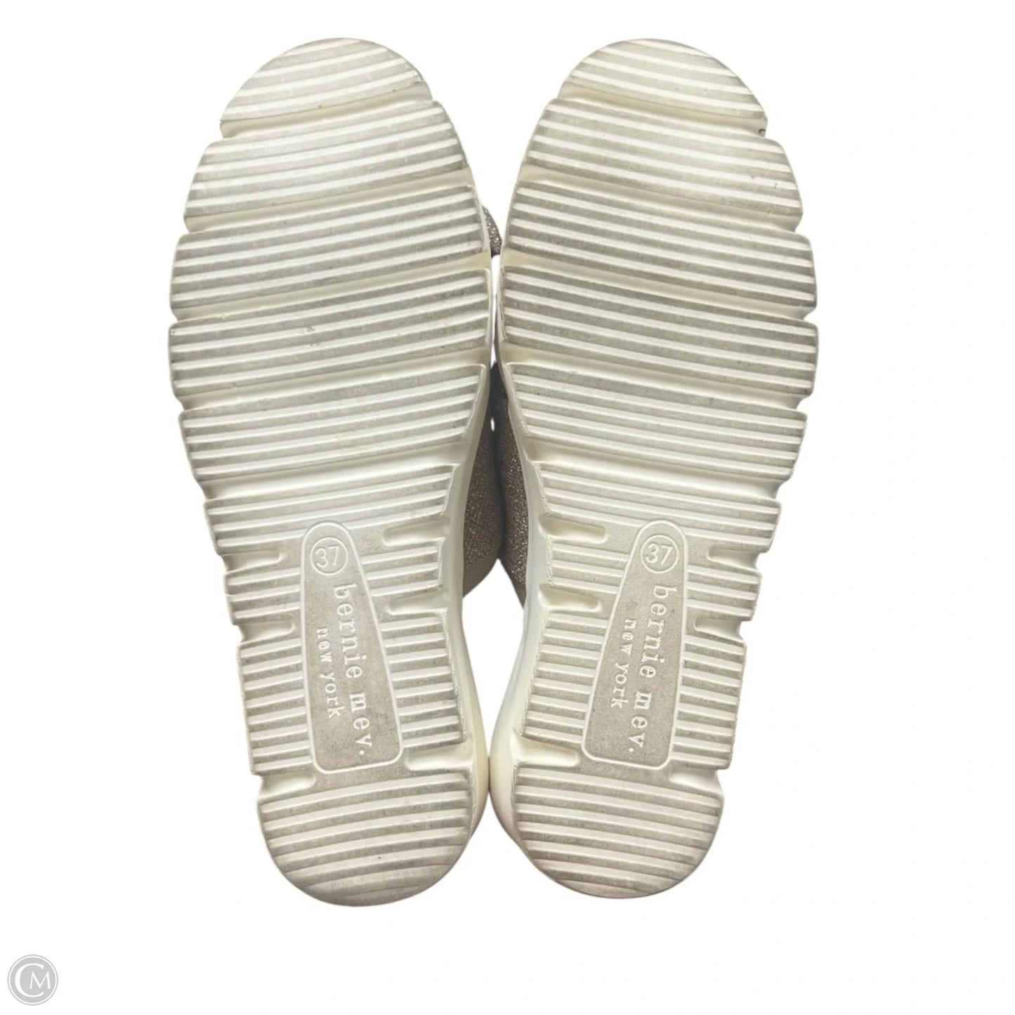 Sandals Heels Wedge By Bernie Mev In Tan & White, Size: 6.5