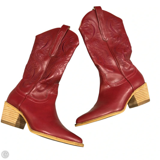 Boots Mid-calf Heels In Red, Size: 6.5