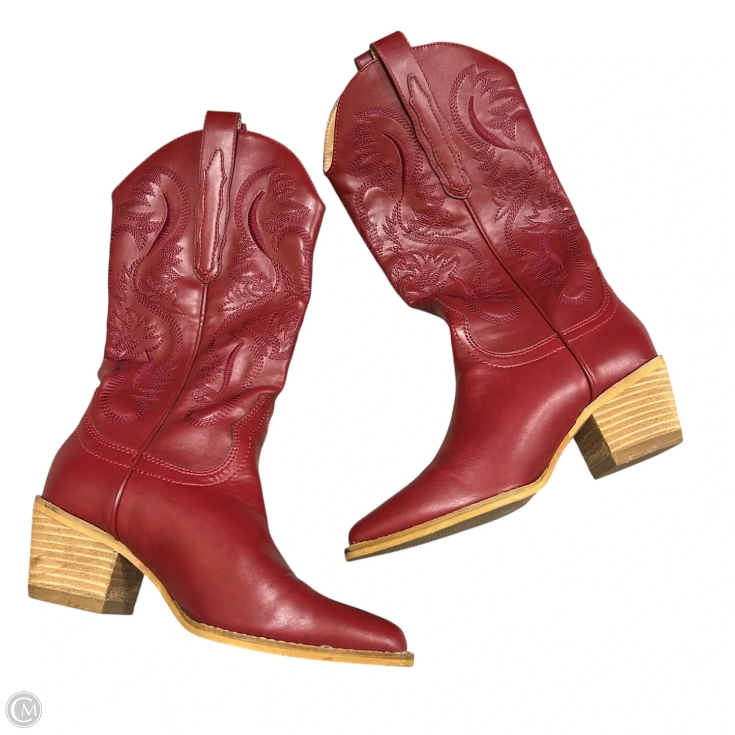 Boots Mid-calf Heels In Red, Size: 6.5