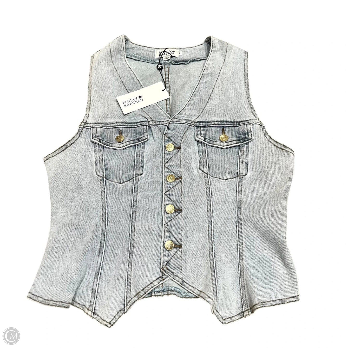 Top Sleeveless By Molly Bracken In Blue Denim, Size: S