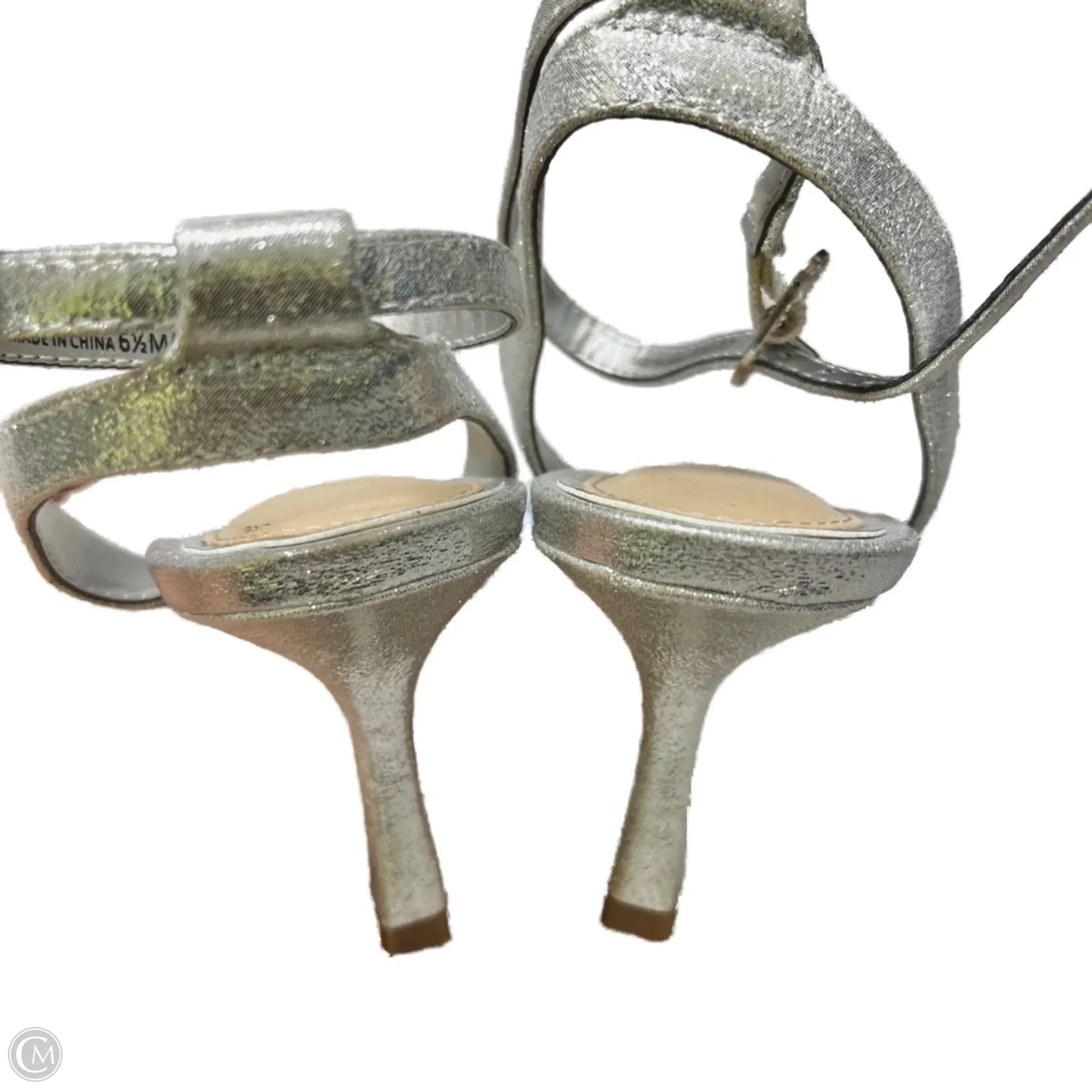 Sandals Heels Stiletto By Kelly And Katie In Silver, Size: 6.5