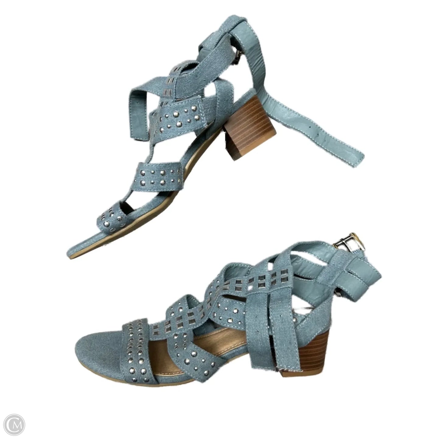 Sandals Heels Block By Ashley Stewart In Blue Denim, Size: 9