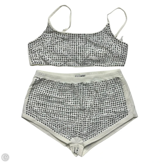Shorts Set By Fashion Nova In Silver & White, Size: L