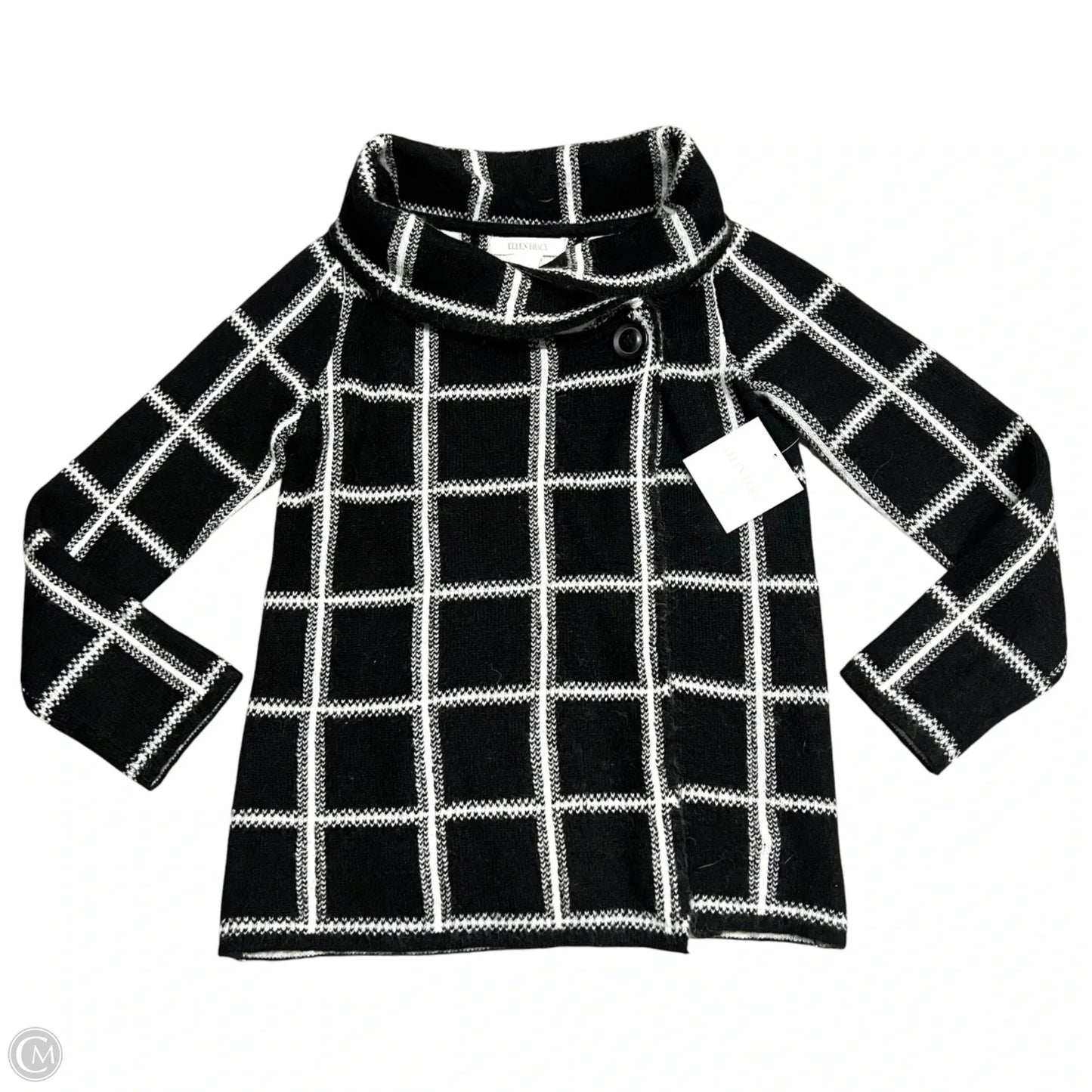 Sweater Cardigan By Ellen Tracy In Black & White, Size: S