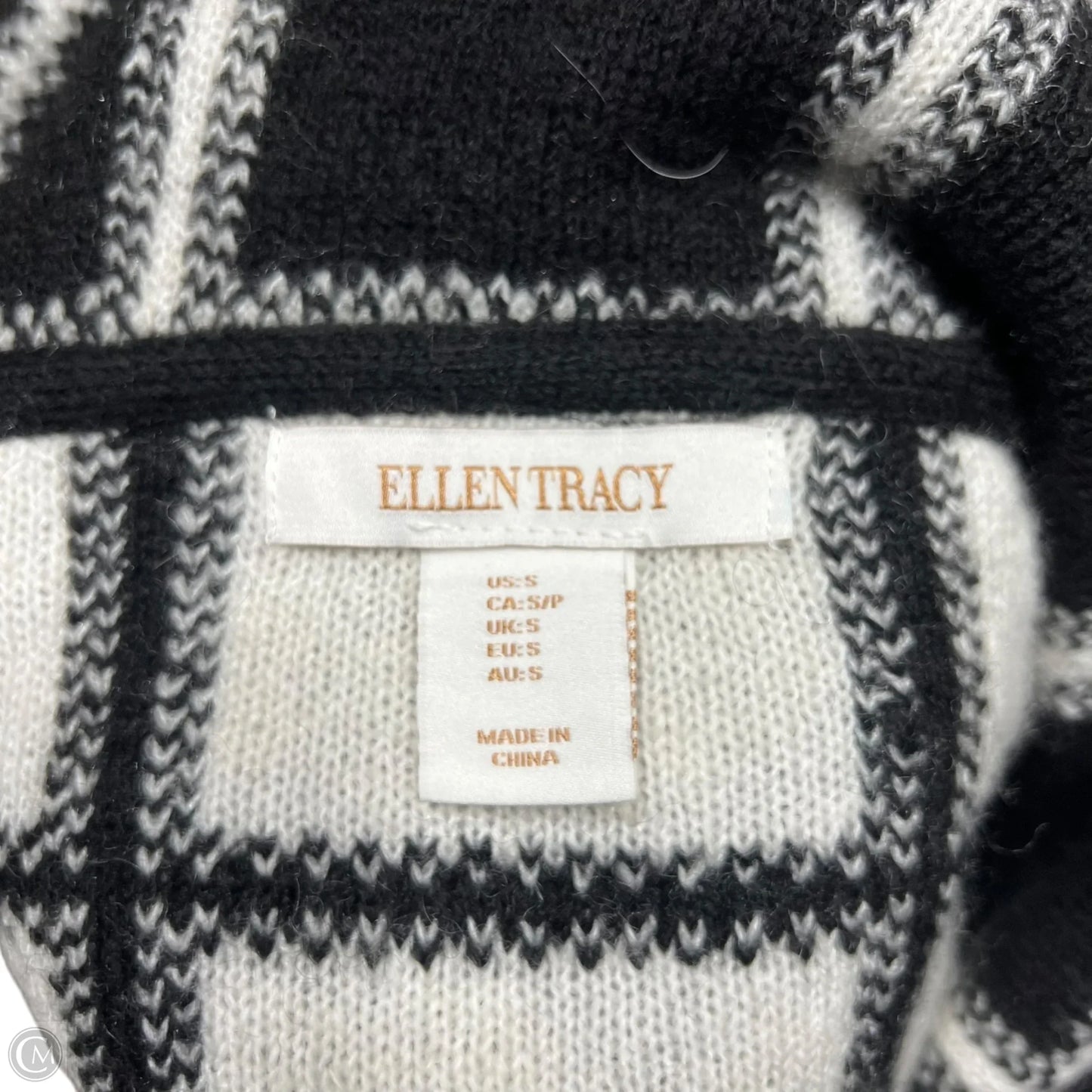 Sweater Cardigan By Ellen Tracy In Black & White, Size: S