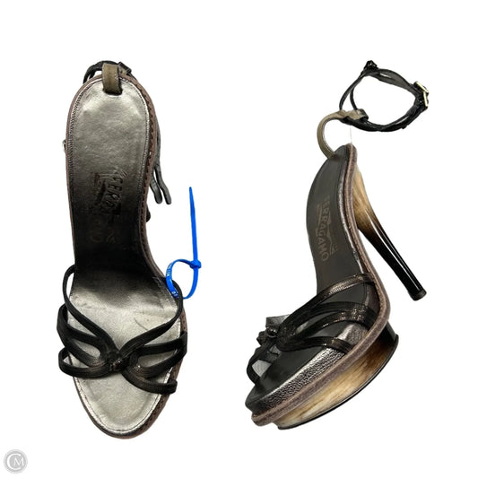 Sandals Luxury Designer By Ferragamo In Bronze, Size: 7.5