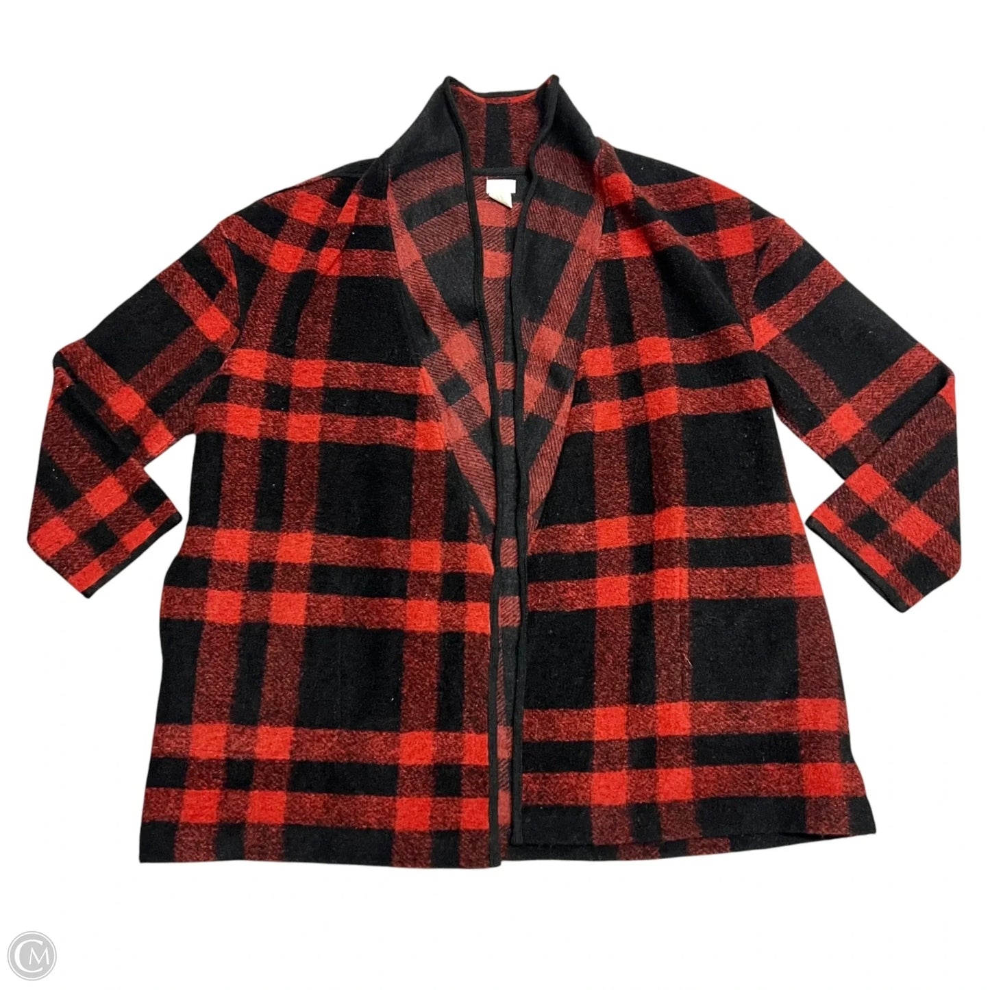 Sweater Cardigan By Aspen In Black & Red, Size: L