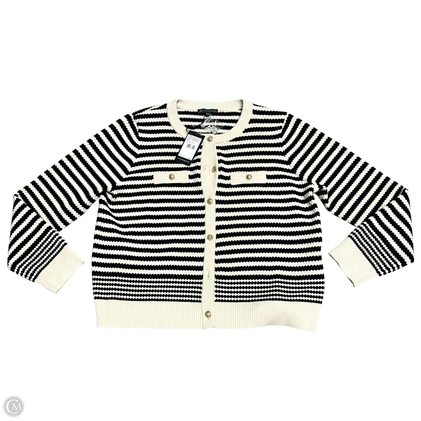Sweater Cardigan By Adrianna Papell In Black & Tan, Size: L