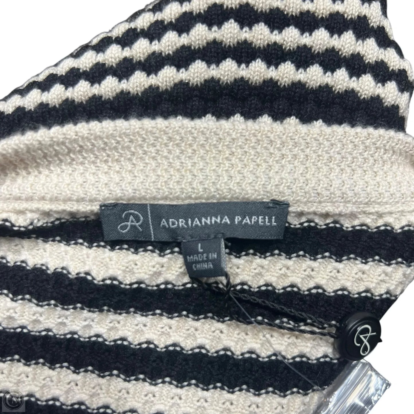 Sweater Cardigan By Adrianna Papell In Black & Tan, Size: L