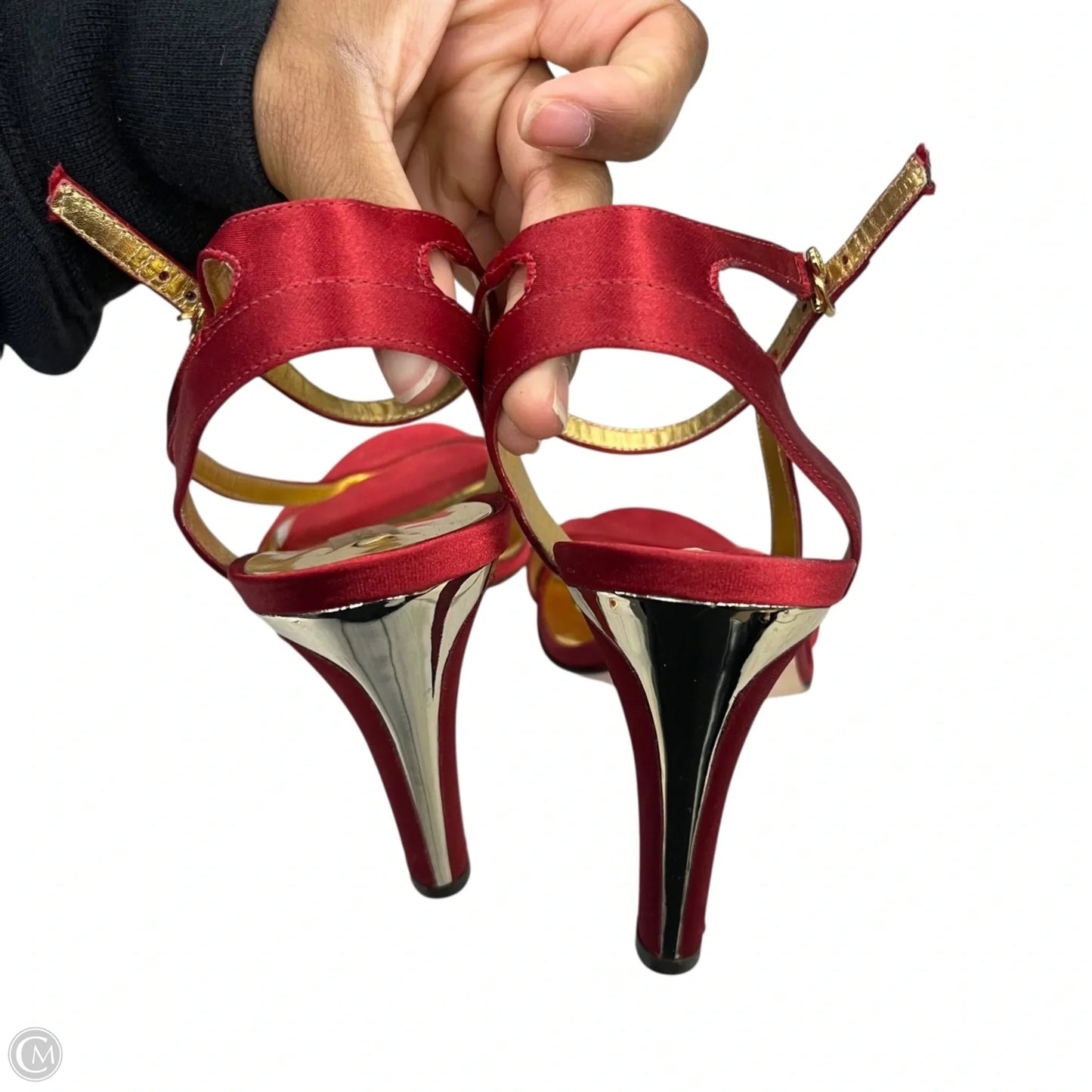 Sandals Heels Stiletto By Bcbgmaxazria In Gold & Red, Size: 8.5