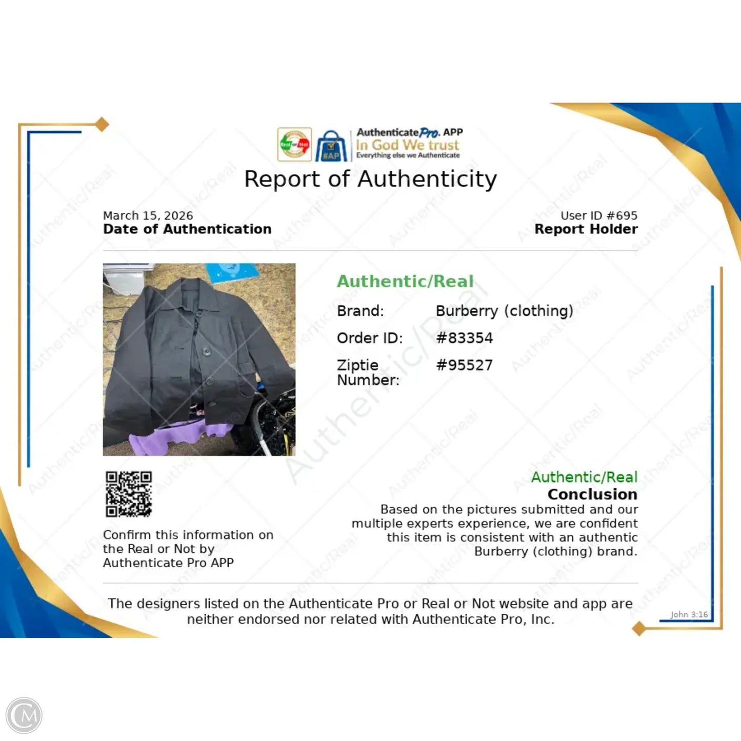 Jacket Luxury Designer By Burberry In Black, Size: S