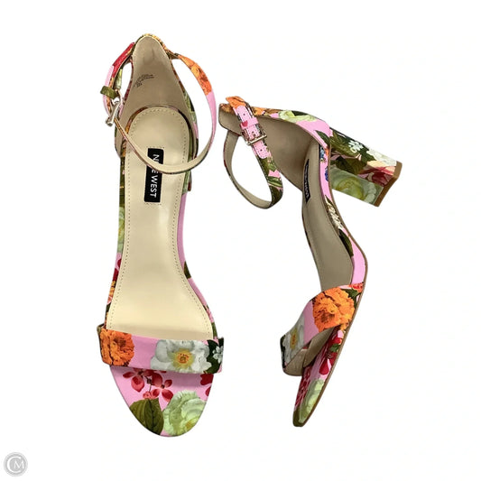 Sandals Heels Block By Nine West In Floral Print, Size: 8.5