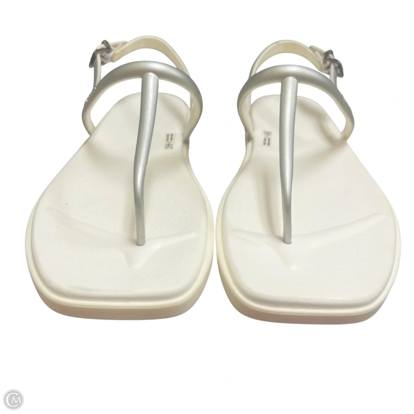 Sandals Flats By Crocs In Grey & White, Size: 8