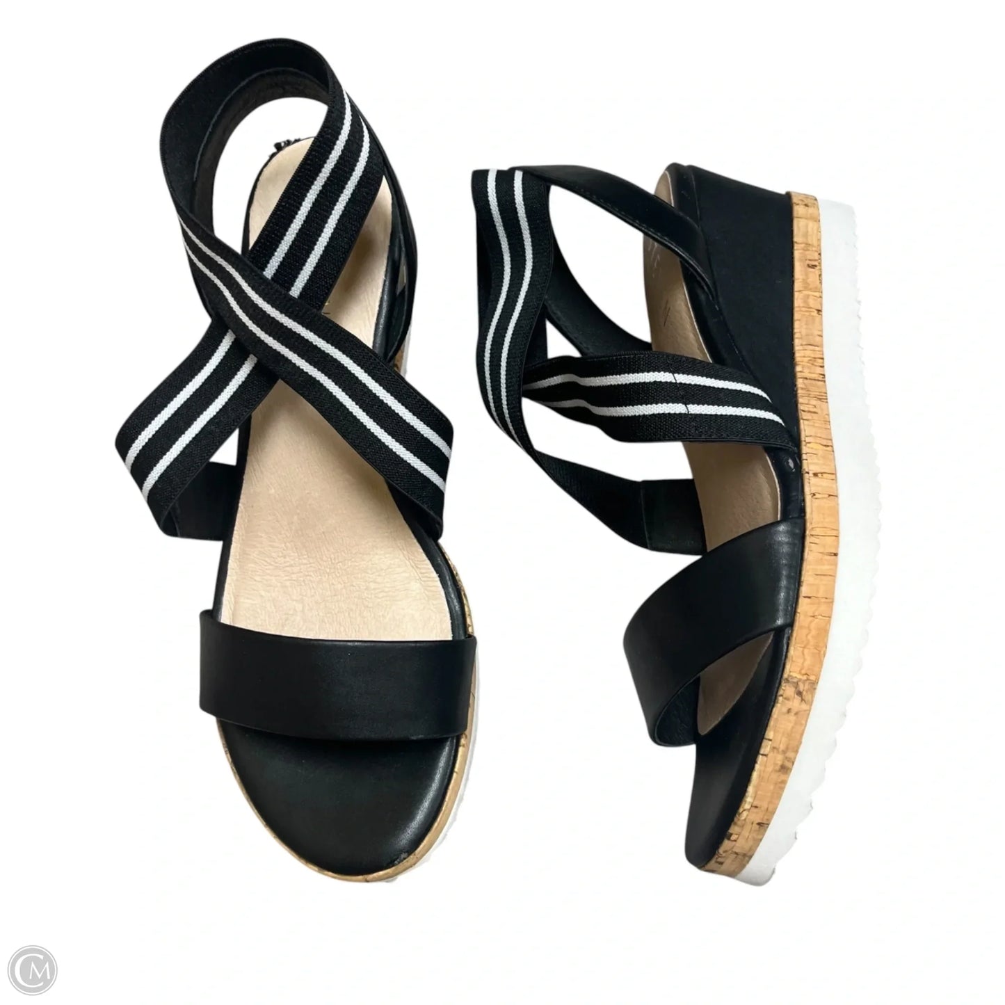 Sandals Heels Wedge By Steven In Black & White, Size: 10