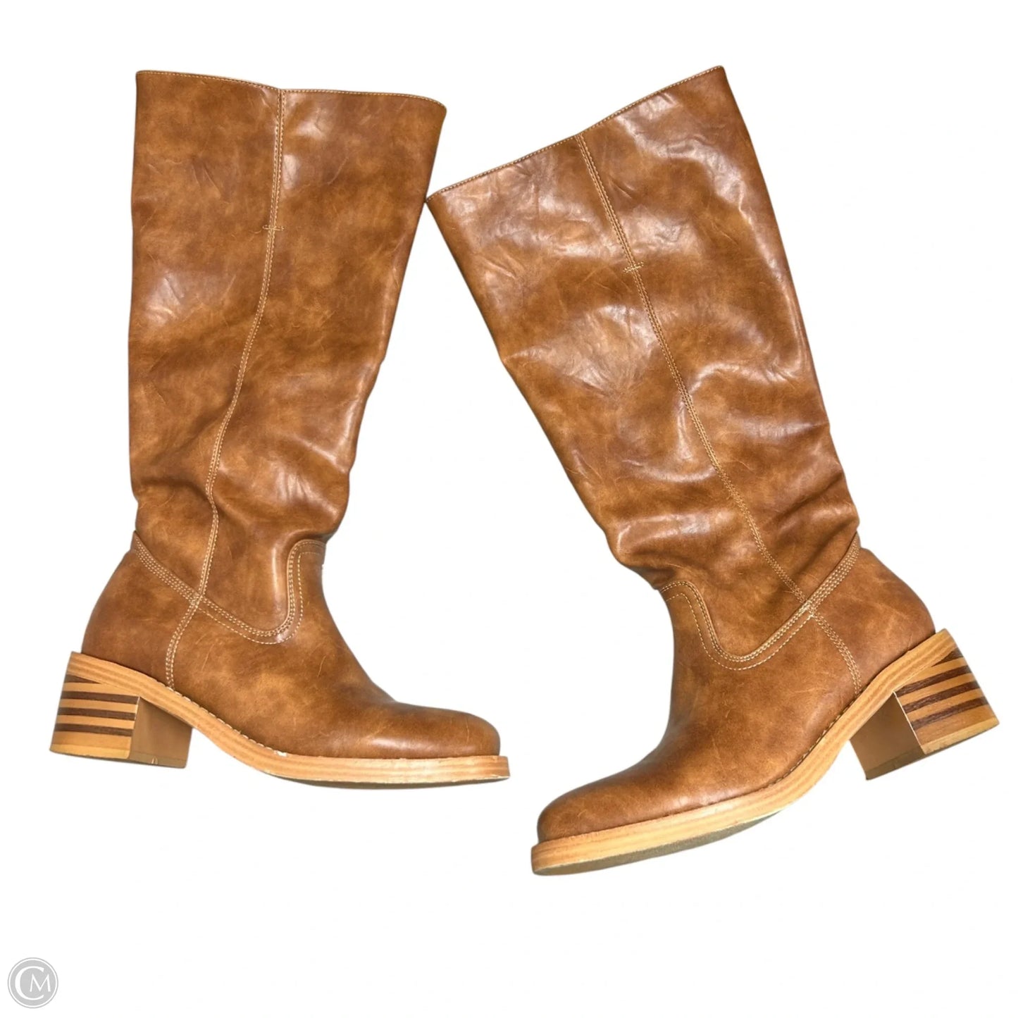 Boots Knee Heels In Brown, Size: 8