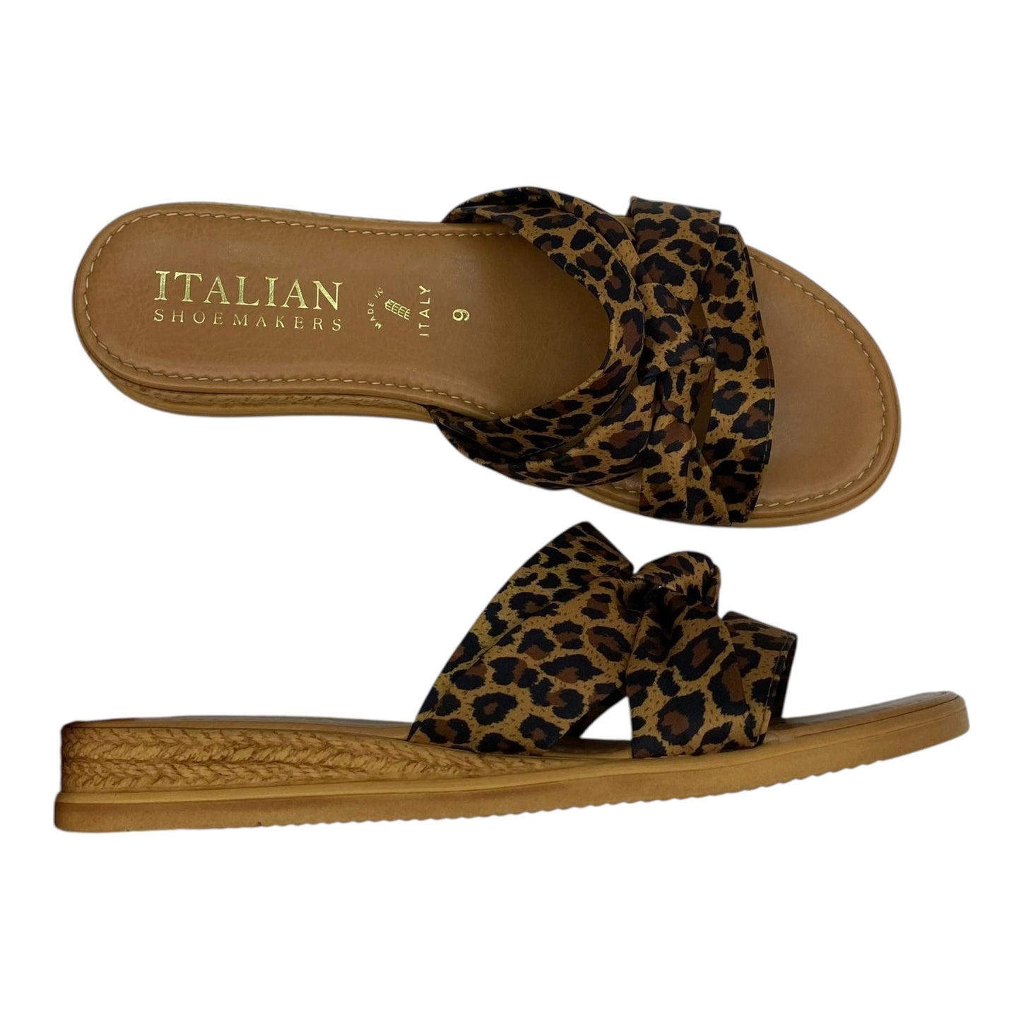 Sandals Flats By Italian Shoemakers In Animal Print, Size:9