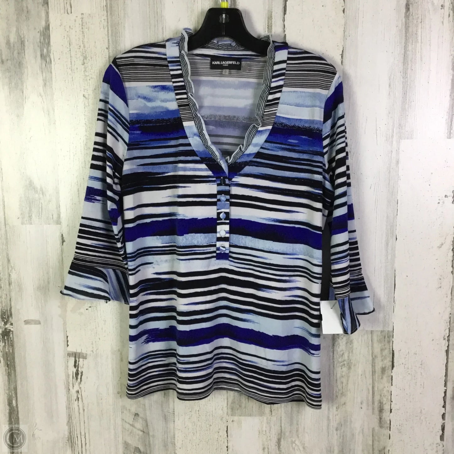 Blouse Designer By Karl Lagerfeld In Black & Blue, Size: S