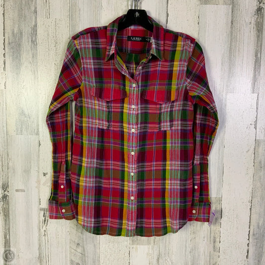 Top Long Sleeve By Lauren By Ralph Lauren In Green & Red, Size: M