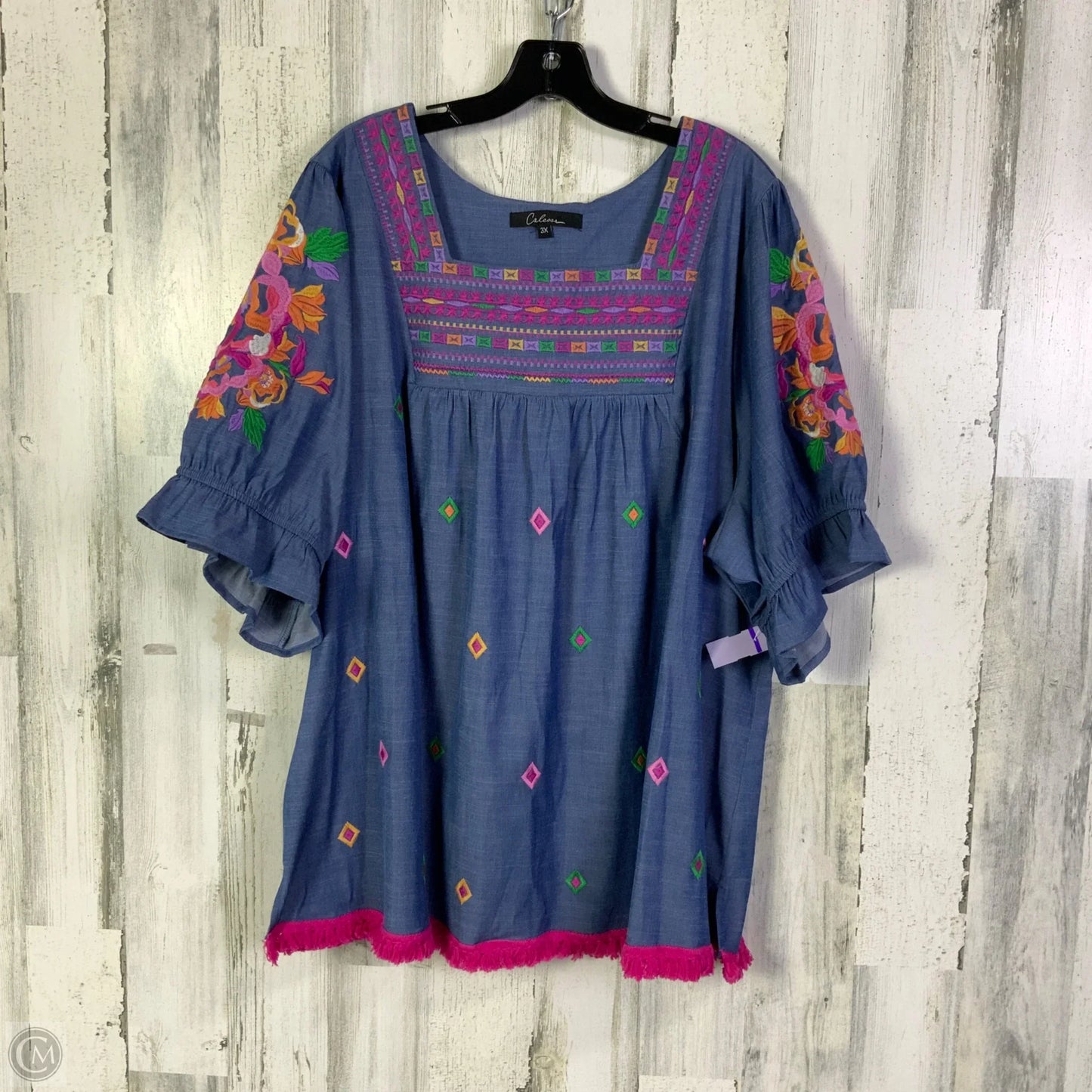 Top Short Sleeve By Calessa In Blue & Pink, Size: 3x
